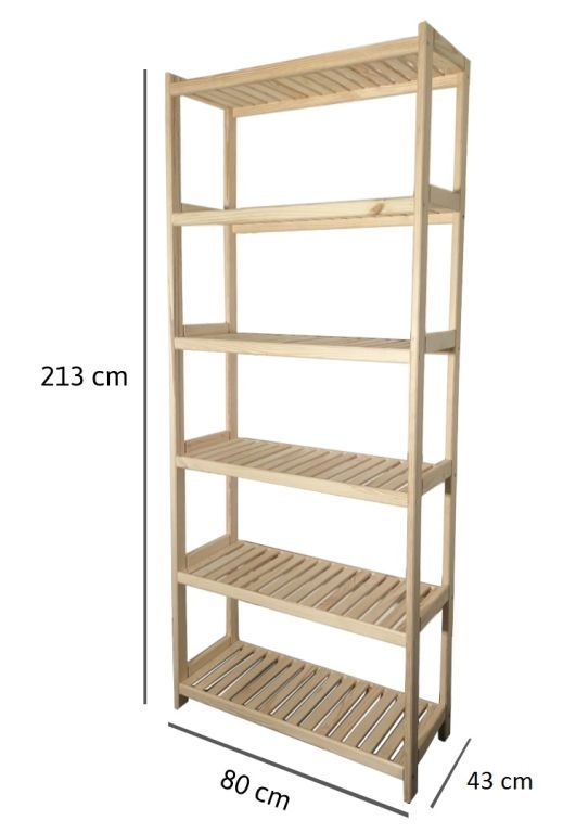 Vysoký dřevěný regál z masivu 6 polic do kuchyně / spíže / sklepa, 80x213x43 cm