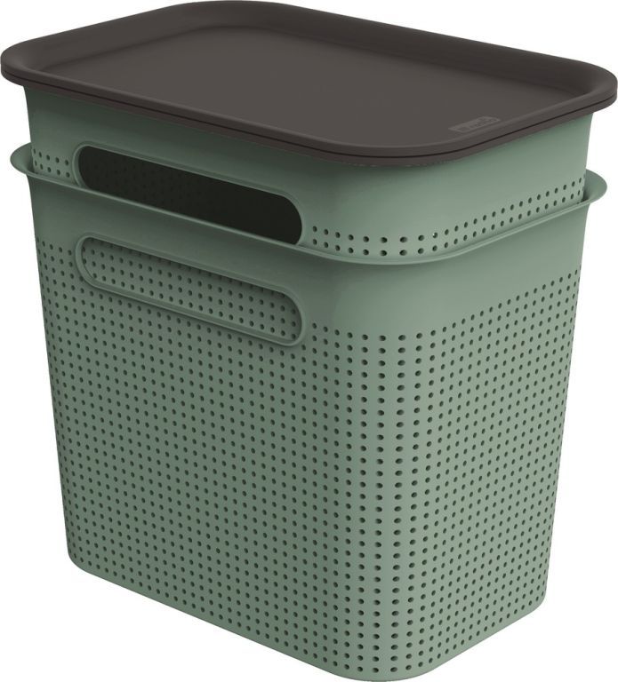 2x zelený úložný box s víkem děrovaný do domácnosti / kanceláře, 7 L