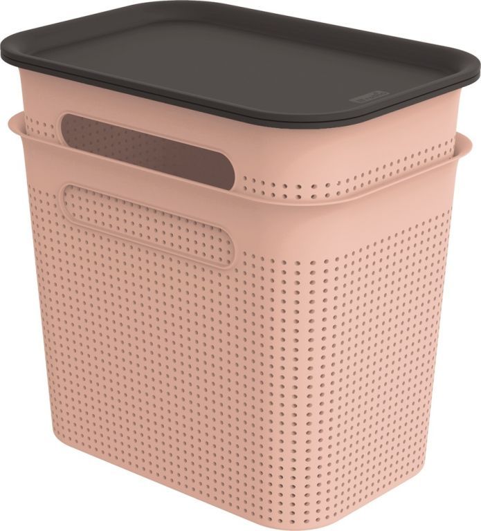 2x růžový úložný box s víkem děrovaný do domácnosti / kanceláře, 7 L