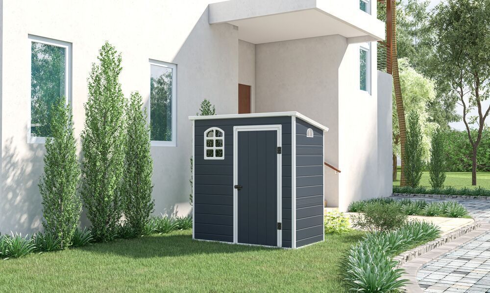Stavebnicový domek na nářadí malý plastový tmavě šedý, 191x111x194 cm