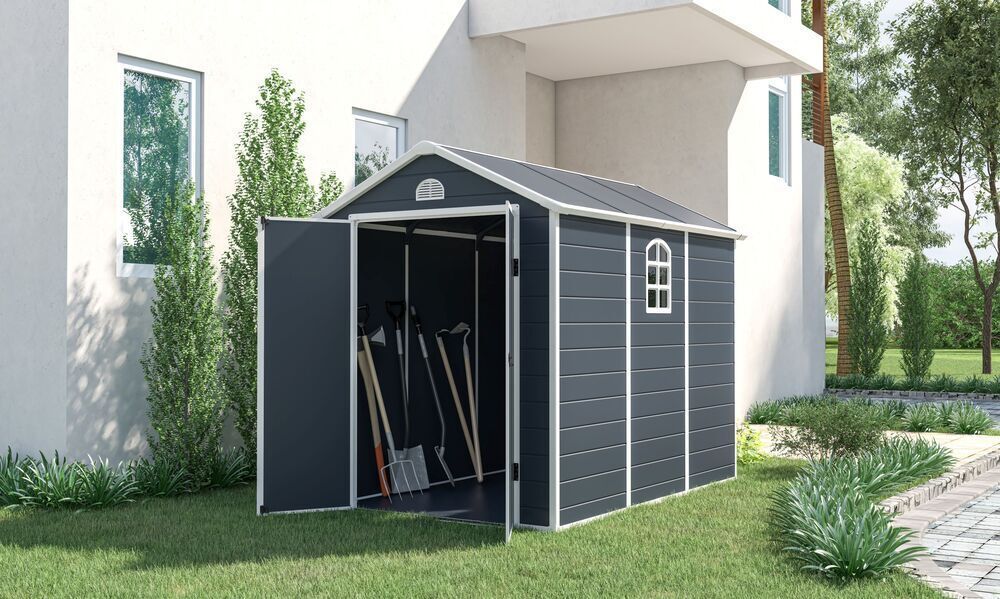 Tmavě šedý zahradní domek plastový stavebnicový 280x190x226 cm