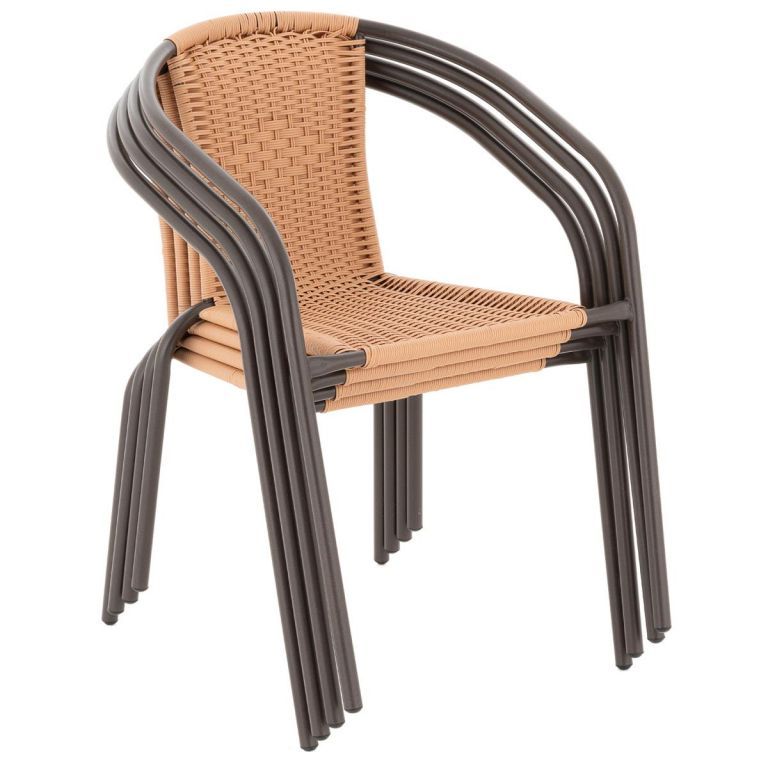 Bistro židle stohovatelná kov + výplet umělý ratan, hnědá / světle hnědá