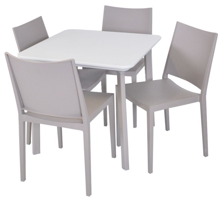 Čtvercový plastový jídelní stůl pro 4 venkovní + vnitřní, světle šedý, 77x77 cm