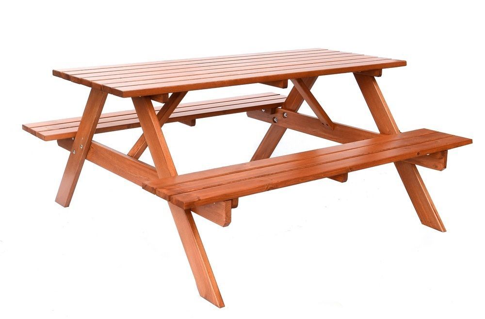 Venkovní dřevěný nábytek set stůl + lavice 200 cm, lak kaštan tmavě hnědý