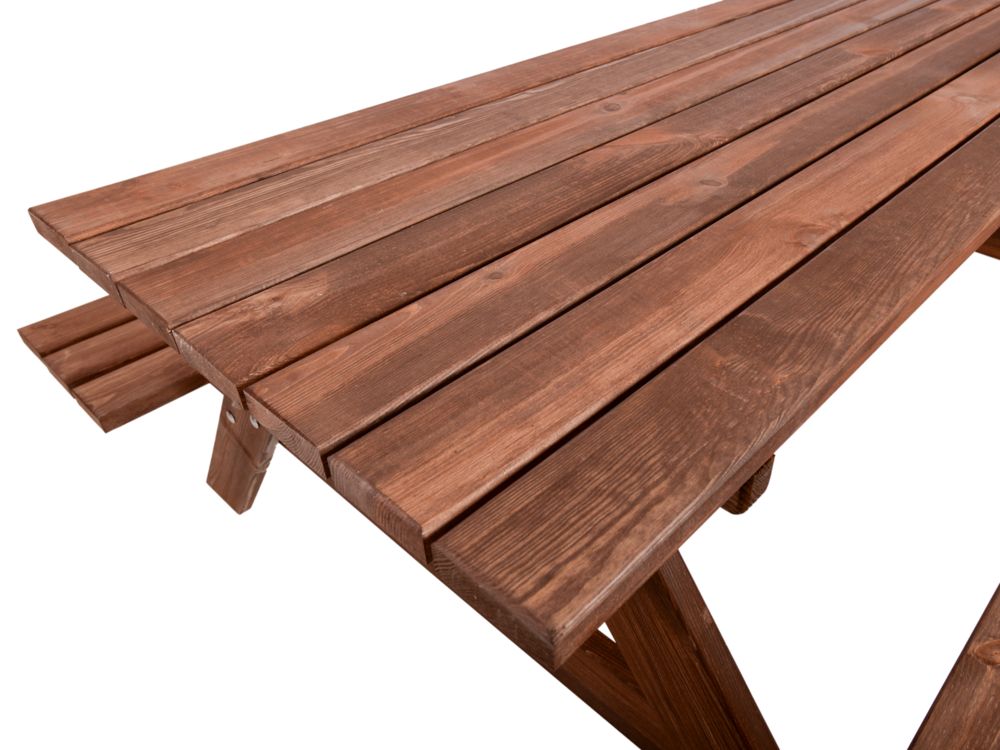 Venkovní dřevěný nábytek set stůl + lavice 180 cm, mořeno kaštan tmavě hnědý