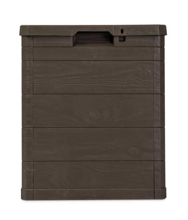 Tmavě hnědý uzamykatelný úložný box na polstry plastový- imitace dřeva, 160 L