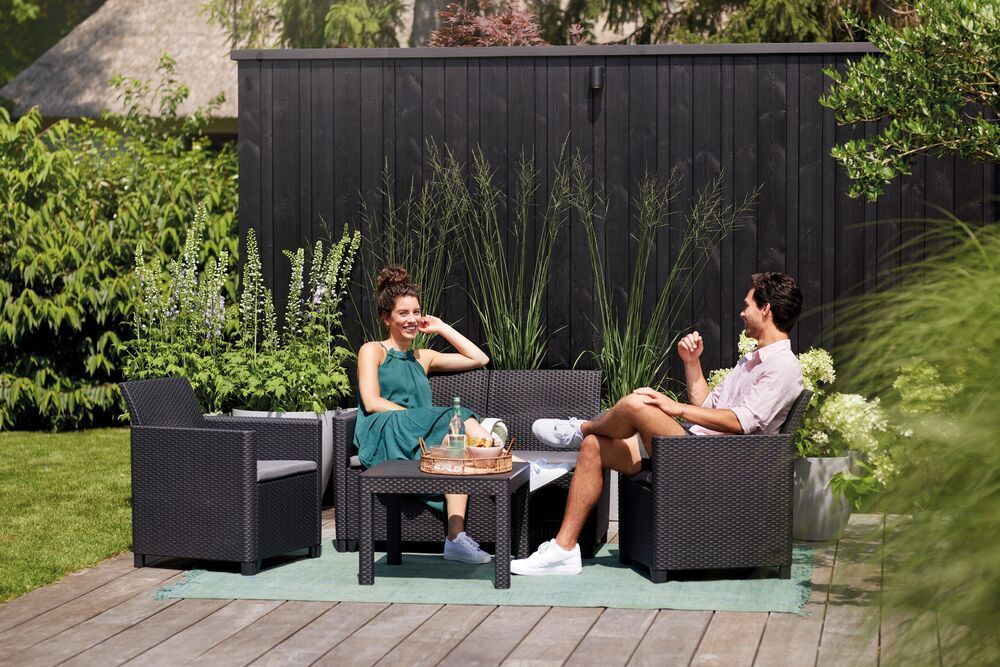 Umělý ratanový nábytek pro 4 osoby na terasu / zahradu, grafit (tmavě šedý)