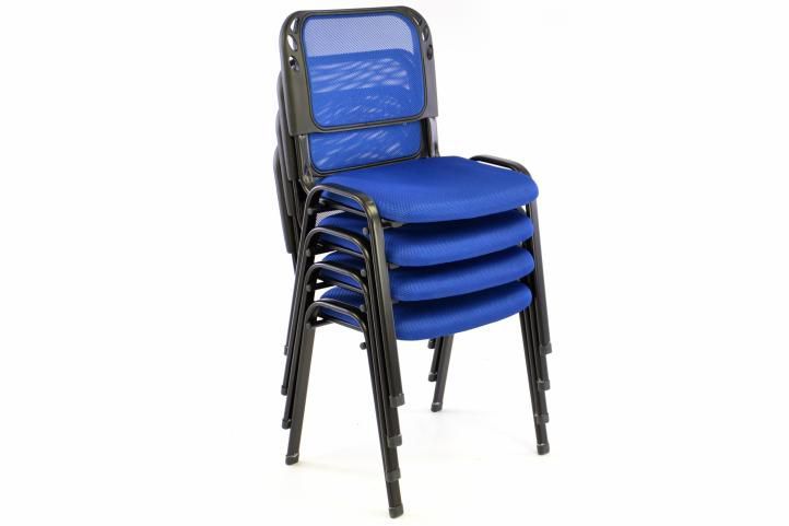 Kovové stohovatelné židle s měkkým sedákem, modré, sada 4 kusů