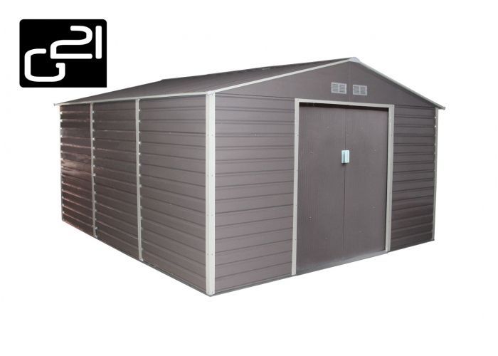Velký kovový zahradní domek / garáž, šedý, 340x205x382 cm