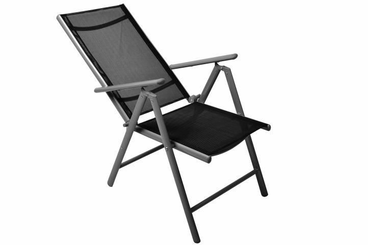 Elegantní zahradní kovový nábytek pro 4, skleněný stůl, skládací židle, šedá / černá