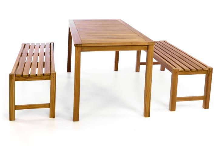 Pivní set stolu a 2 lavic z týkového dřeva, 150 cm