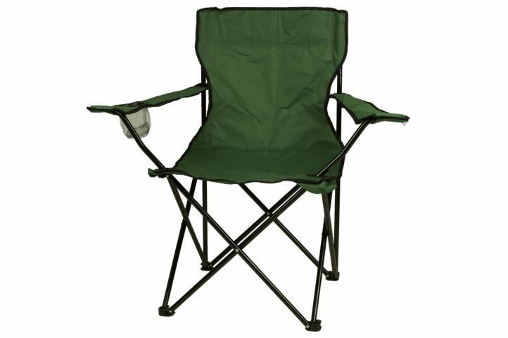 Kempinková skládací židle s područkami, držák na nápoj, zelená