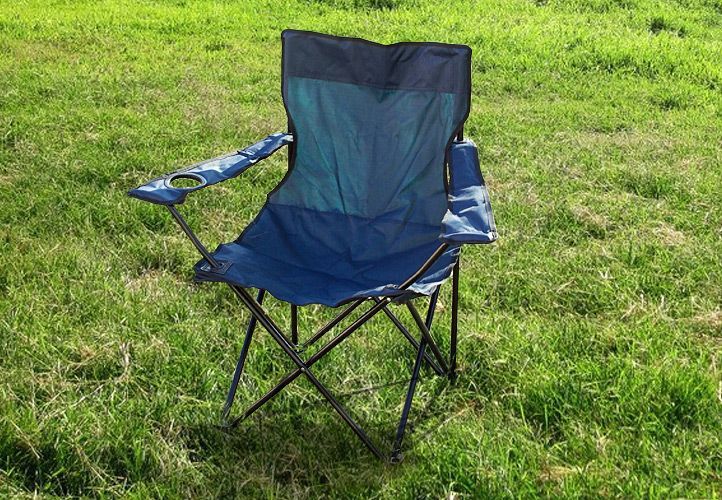 Kempinková skládací židlička, hliník / textilie, držák na nápoje, modrá