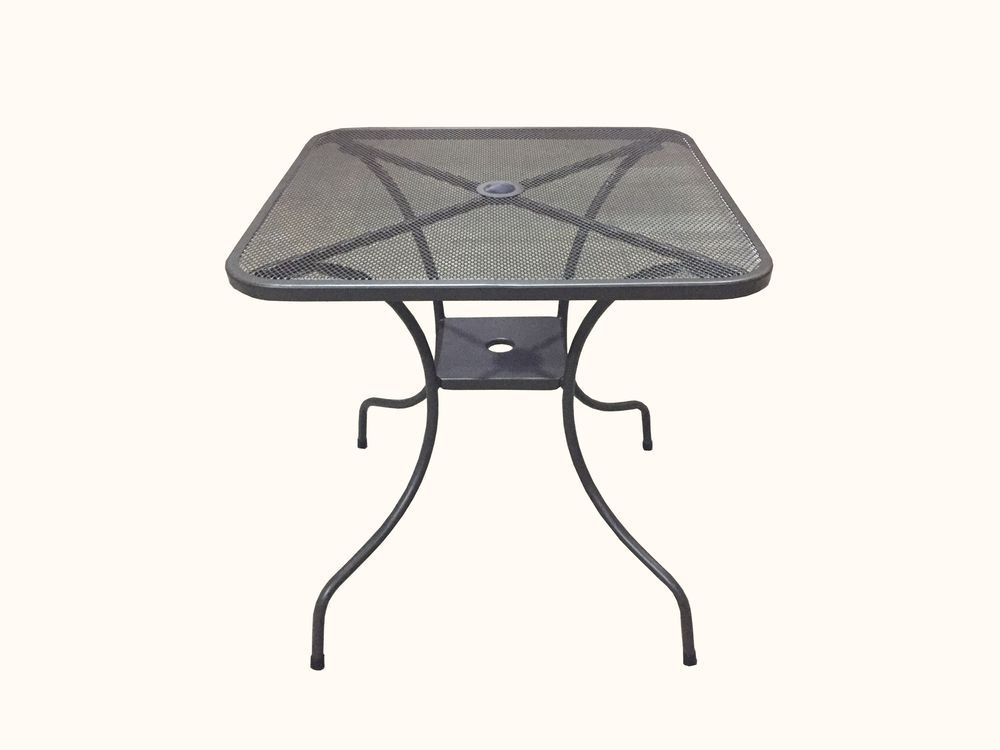 Kovový zahradní stůl čtvercový, otvor pro slunečník, drátěný, 80x80 cm