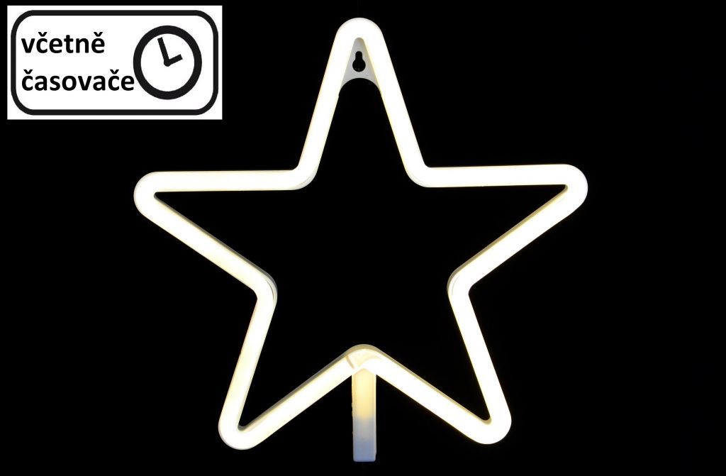 Vánoční světelná hvězda na baterie, vnitřní, neonový efekt, k zavěšení / postavení, 30 cm