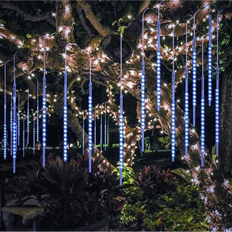 Vánoční osvětlení venkovní / vnitřní, efekt padajícího sněhu, modrá, 10 tyčí, 240 LED