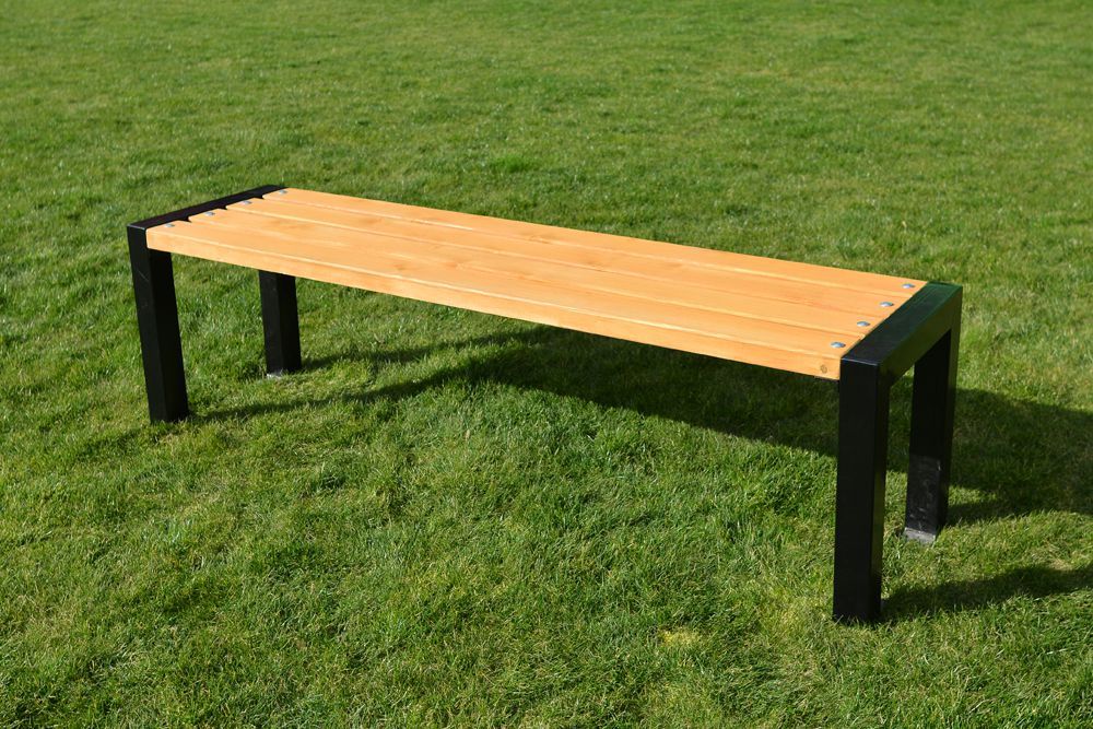 Masivní dřevěná lavice ocel / dřevěné hranoly, bez područek a opěradla, 162 cm