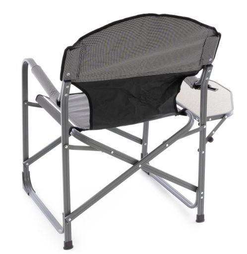 Skládací přenosná židle se sklopným stolečkem, hliník / polyester, šedá