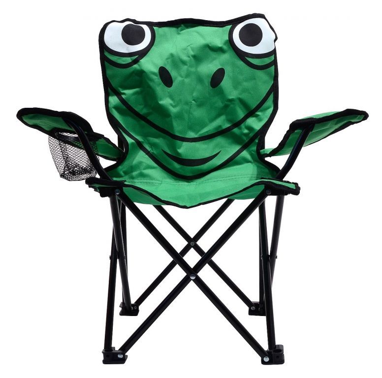 Zábavná dětská skládací přenosná židlička venkovní, motiv žába, zelená