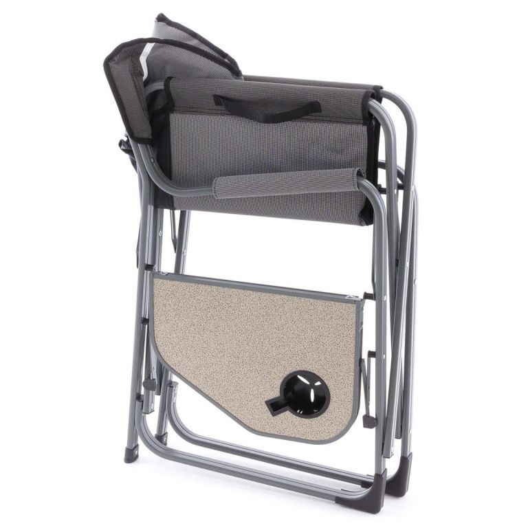 2 ks přenosná kempinková rozkládací židle s výklopným stolkem, kov / textil