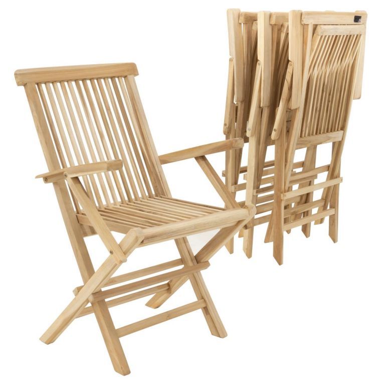 4x skládací dřevěná zahradní židle z masivního teakového dřeva, s područkami