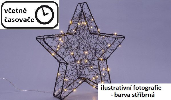 Kovová vánoční hvězda k postavení na stůl / parapet, osvětlená 25 LED, stříbrná, 30 cm