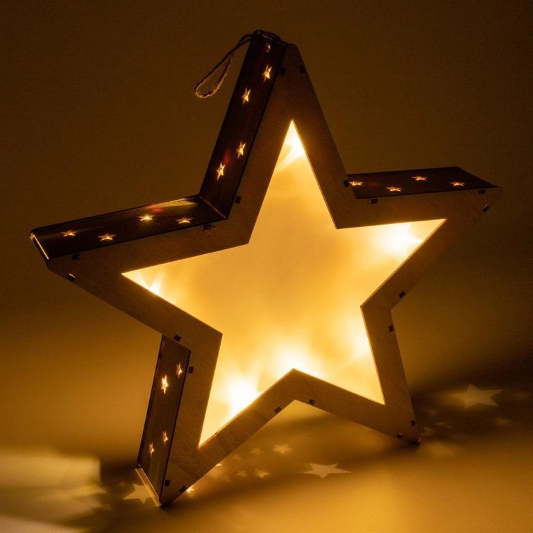 Vyřezávaná dekorativní vánoční hvězda do interiéru osvětlená, 10 LED, 35 cm