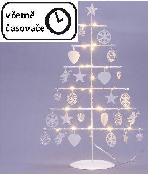 Dekorativní kovový vánoční stromeček do bytu, osvětlený, na baterie, bílý, 42 cm