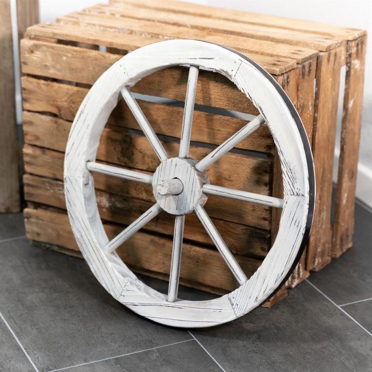 Dřevěné kolo od vozu pro dekorativní účely, bílé, průměr 45 cm