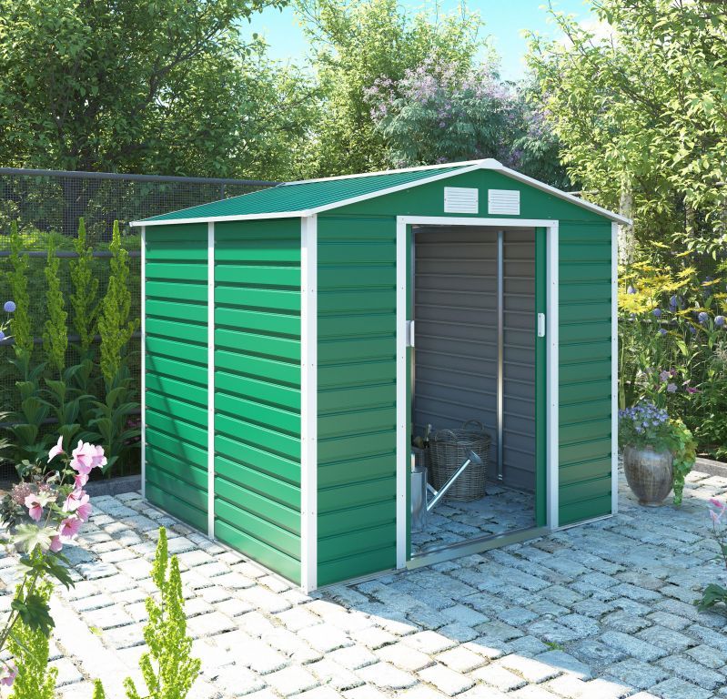 Plechový domek na nářadí a zahradní techniku, uzamykatelný, zelený, 213x191x190 cm