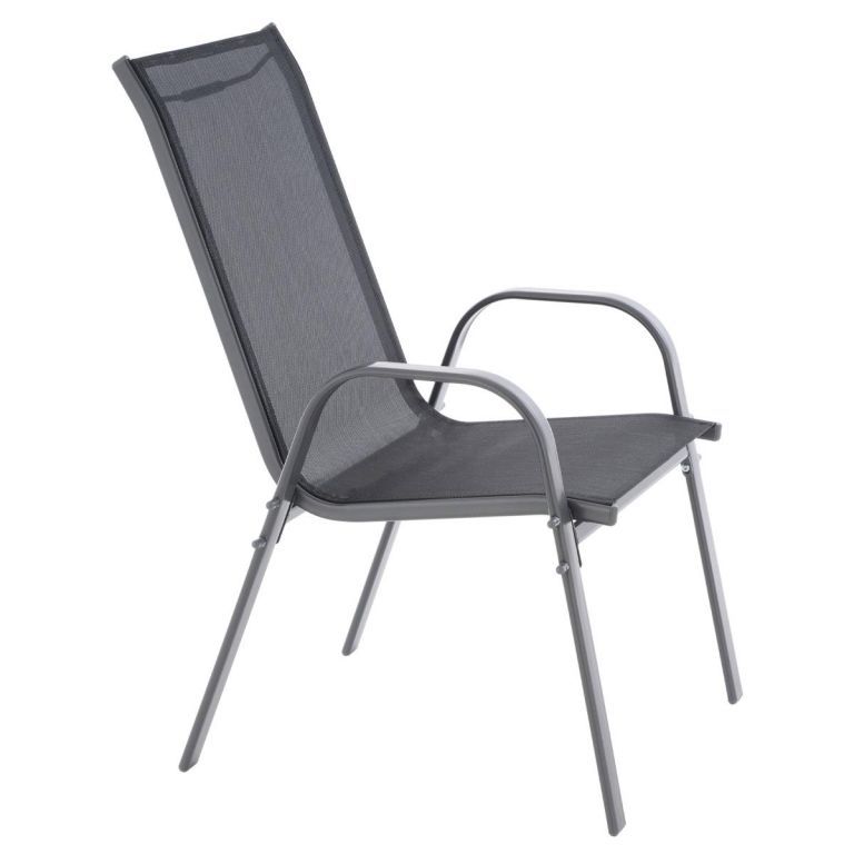 4x stohovatelná židle na zahradu / terasu, kov + umělá textilie, antracit / černá