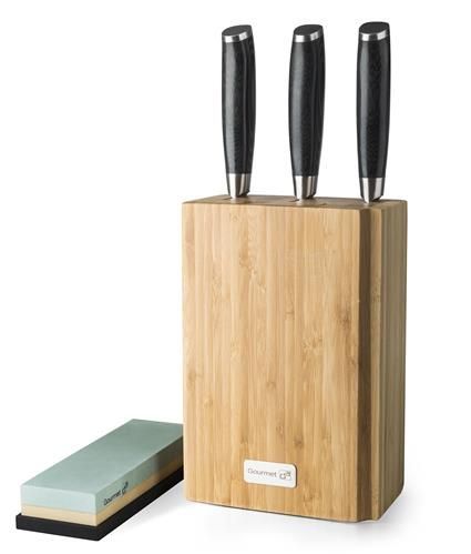 Sada kuchyňských damaškových nožů s designovým stojanem a brouskem