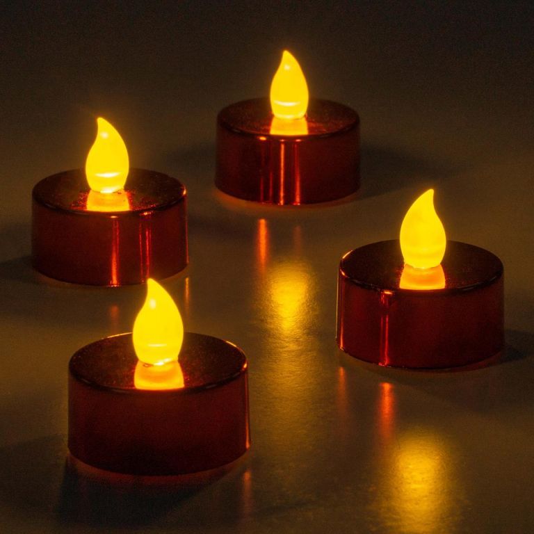 Sada 4 kusů elektrických čajových svíček na baterie, červená, 3,7x3,5 cm