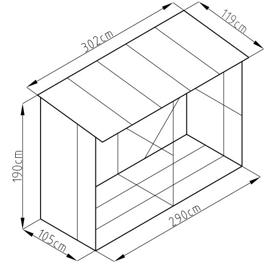 Kovový dřevník- přístřešek pro uložení dřeva, šedý, 190x302x119 cm