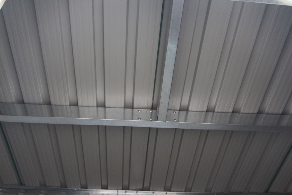 Zahradní domek na nářadí s plochou střechou, šedý, posuvné dveře, 261x181x176 cm
