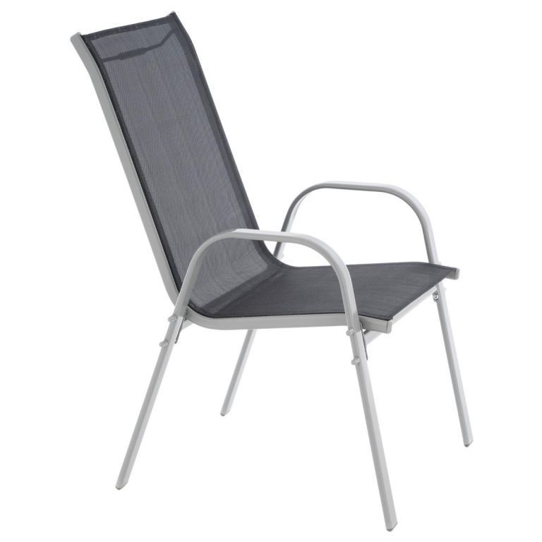 4x kovová stohovatelná židle s textilním sedlem a opěradlem, šedá / antracit