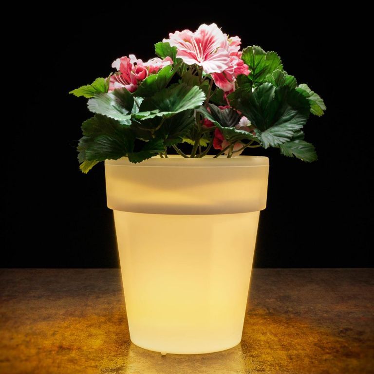 3x svítící květináč se solárním nabíjením, bílý, 19x17 cm