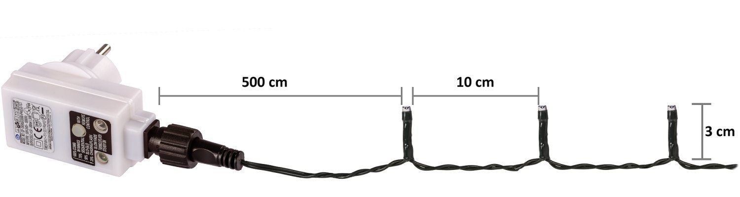 Světelný řetěz na dálkové ovládání venkovní + vnitřní, tepl. / stud. bílá, blikání, časovač, průhl. kabel, 40 m