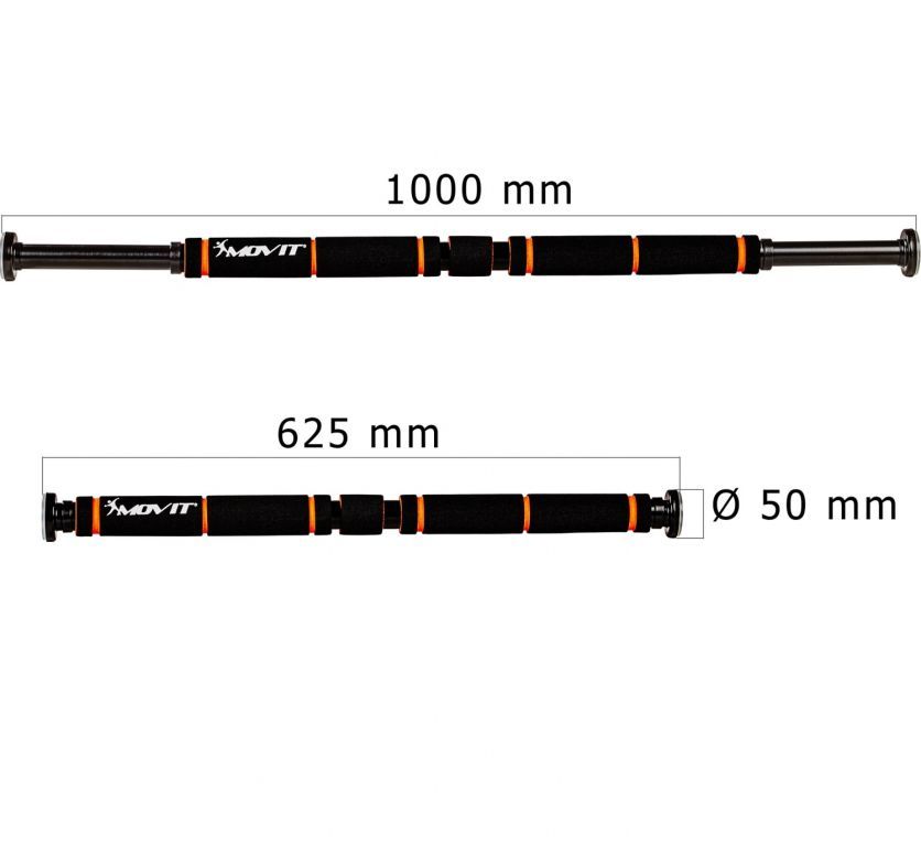 Rozpěrná fitness hrazda do zárubně dveří, černá / oranžová, 63-100 cm