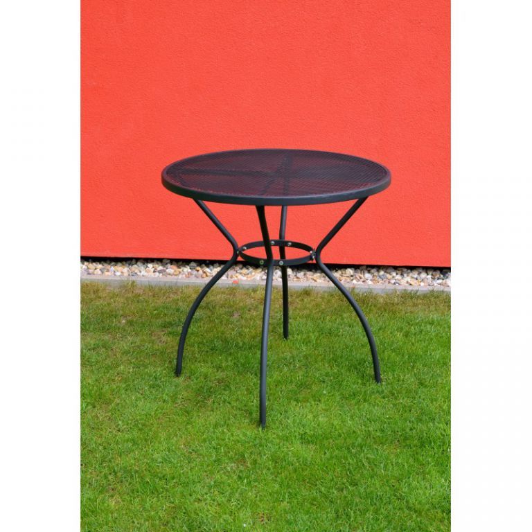 Zahradní kovový drátěný stůl kulatý, tahokov, černý, průměr 70 cm