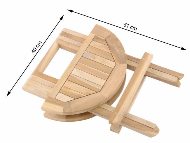 Malý dřevěný kulatý stolek na balkon, skládací, teak, průměr 40 cm