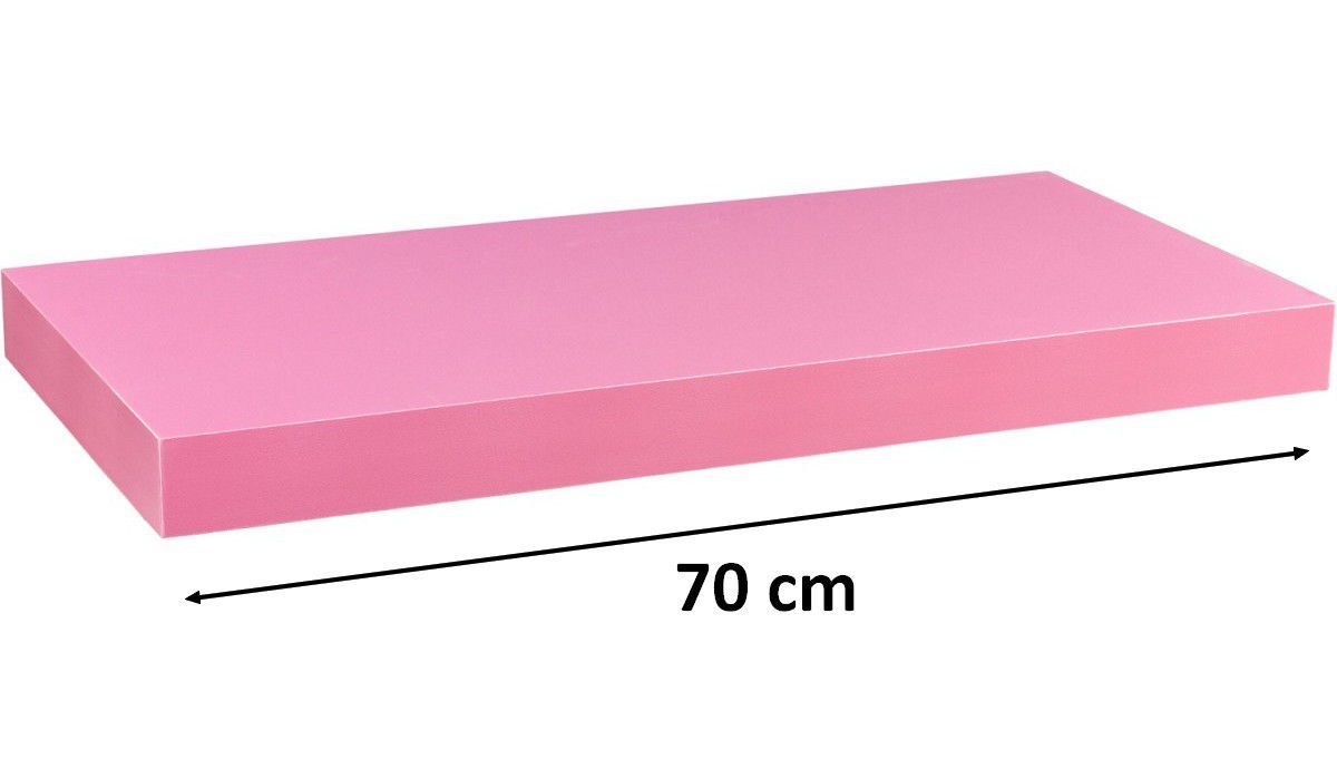 Nástěnná police se skrytým uchycením, levitující efekt, růžová, 70 cm