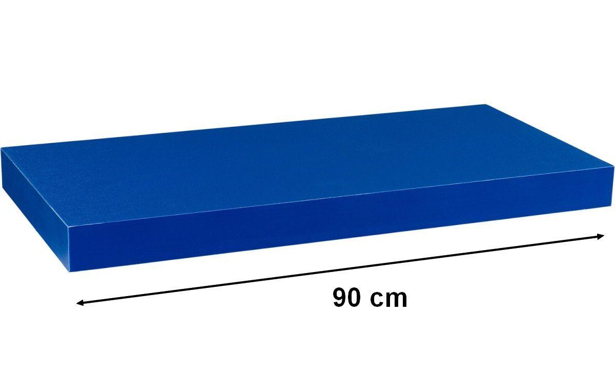Designová nástěnná polička se skrytým uchycením, modrá, 90 cm