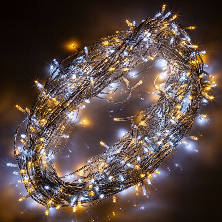Vánoční osvětlení LED závěs venkovní / vnitřní, teple / studeně bílá, svícení + blikání, DO, 3x6m