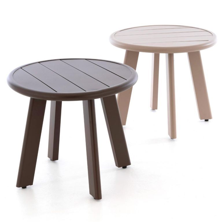 Malý kulatý stolek venkovní, tmavě hnědý, průměr 52,5 cm, výška 45 cm