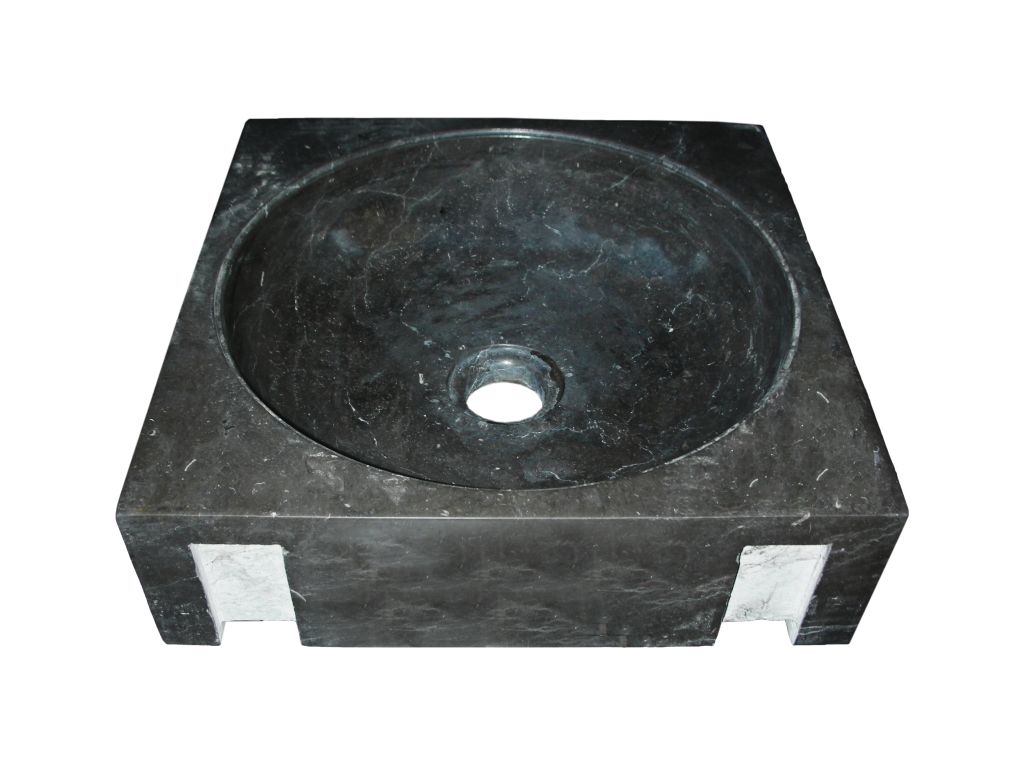 Kamenné čtvercové umyvadlo do koupelny z leštěného mramoru, černá / šedá, 34x34 cm