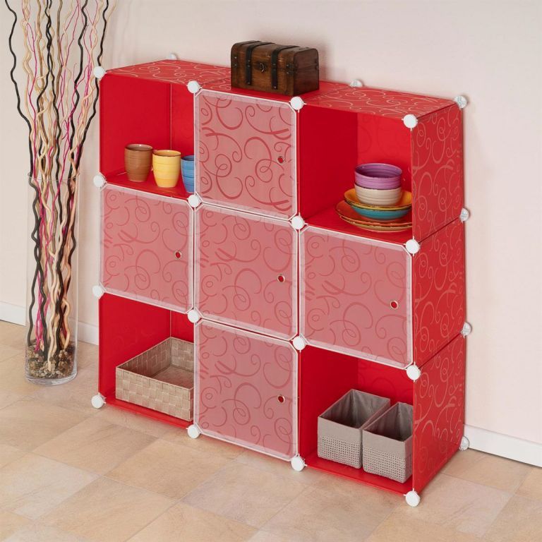 Velký skládací regál do bytu- variabilní skládací systém, červený, 110x108 cm