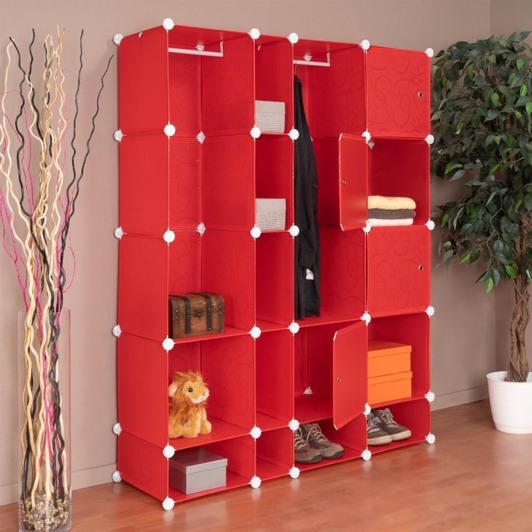Velký skládací regál do bytu- variabilní skládací systém, červený, 127x161 cm