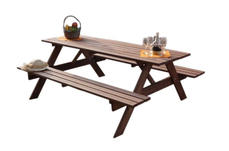 Dřevěný pivní set stolu s lavicemi, kaštanová impregnace, 180 cm