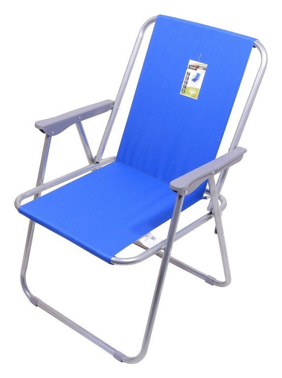 Kovová skládací kempingová židle s textilním potahem, modrá
